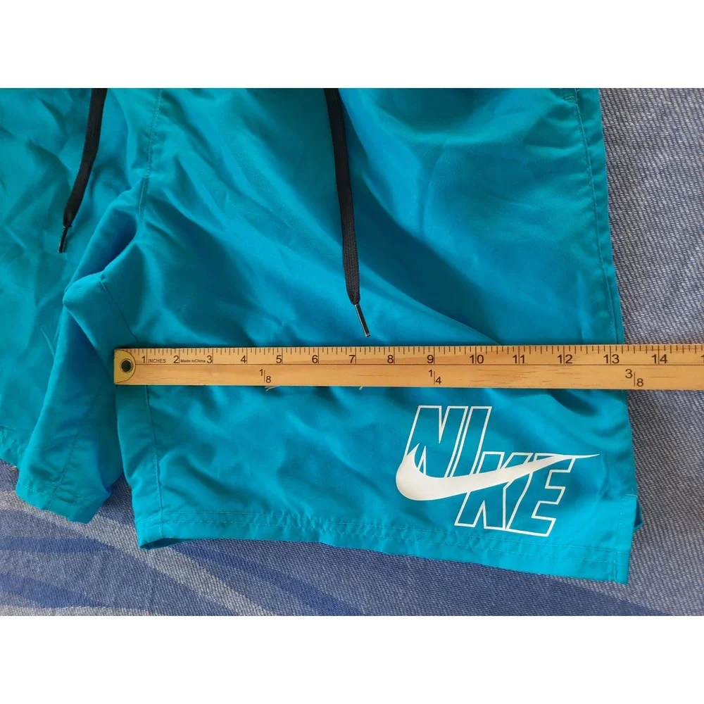 Nike Mens Swim Volley Drawstring stretch Shorts Teal Blue Logo NESSA565  Large